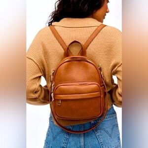 EUC Zippered Backpack Vegan Pebbled Leather Bag - Medium Size